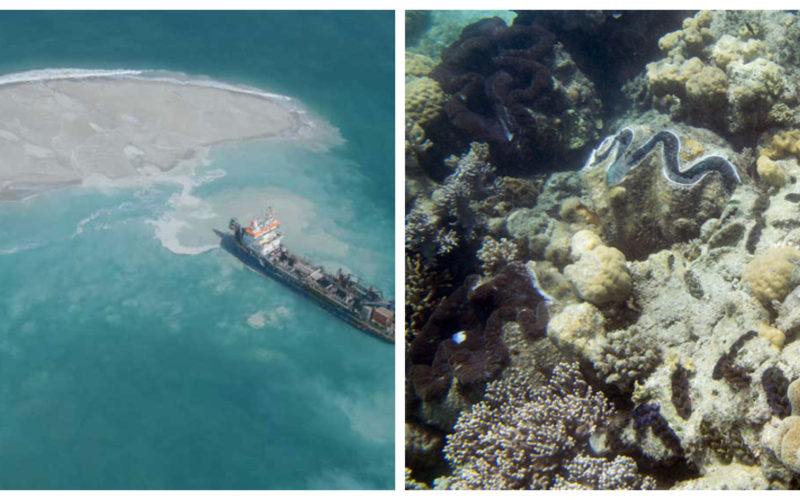 China artificial islands in Spratlys and Philippine giant clams