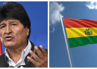 Photo collage of Evo Morales Bolivia Flag
