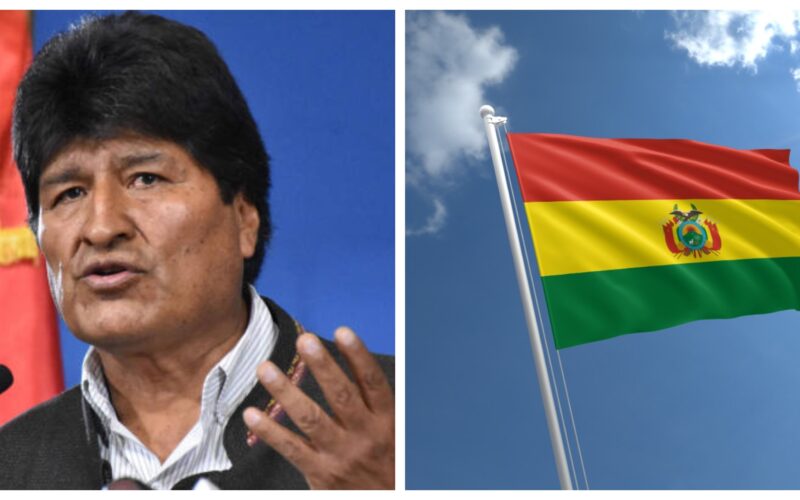 Photo collage of Evo Morales Bolivia Flag