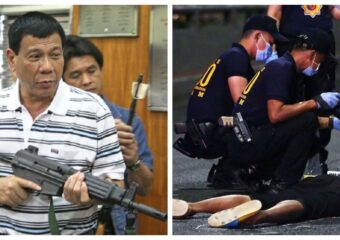 Collage of Rodrigo Duterte and war on drugs.
