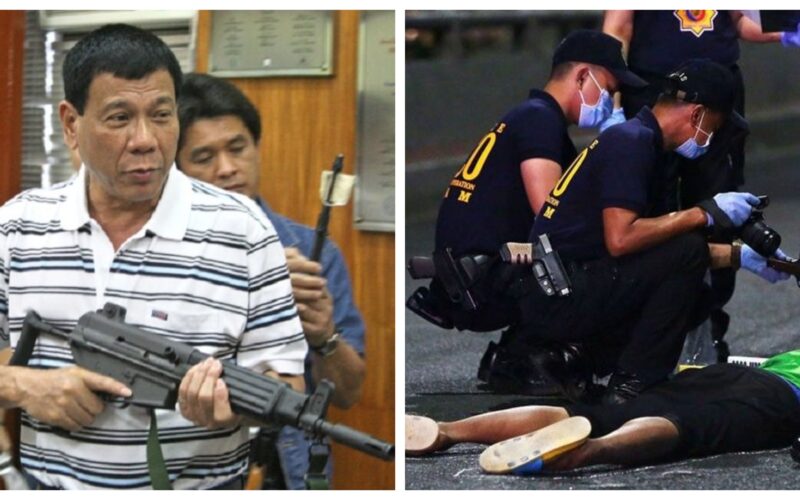 Collage of Rodrigo Duterte and war on drugs.