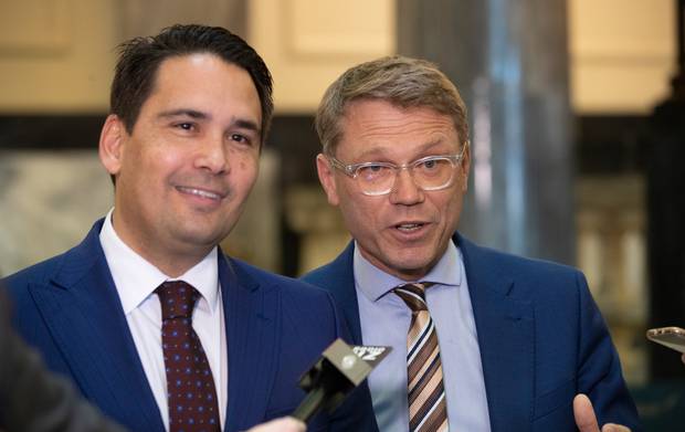 National Party leader Simon Bridges (left) and finance spokesperson Paul Goldsmith