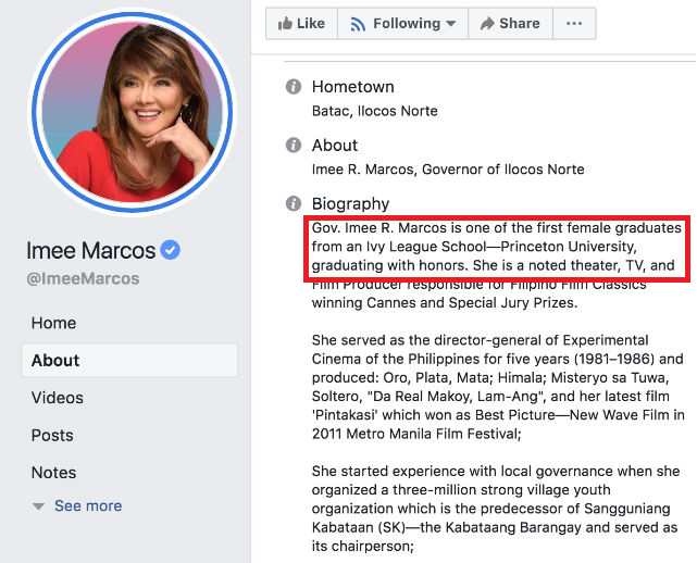 Imee Marcos fake degree claim