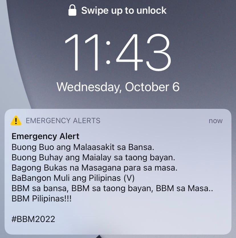 Bongbong Marcos emergency alert message President Halalan 2022