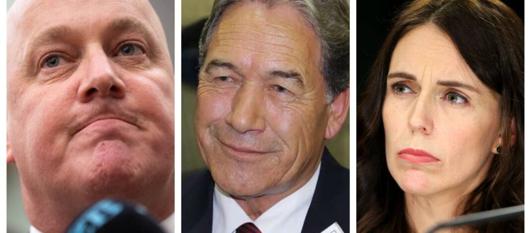 Christopher Luxon Winston Peters and Jacinda Ardern photo collage