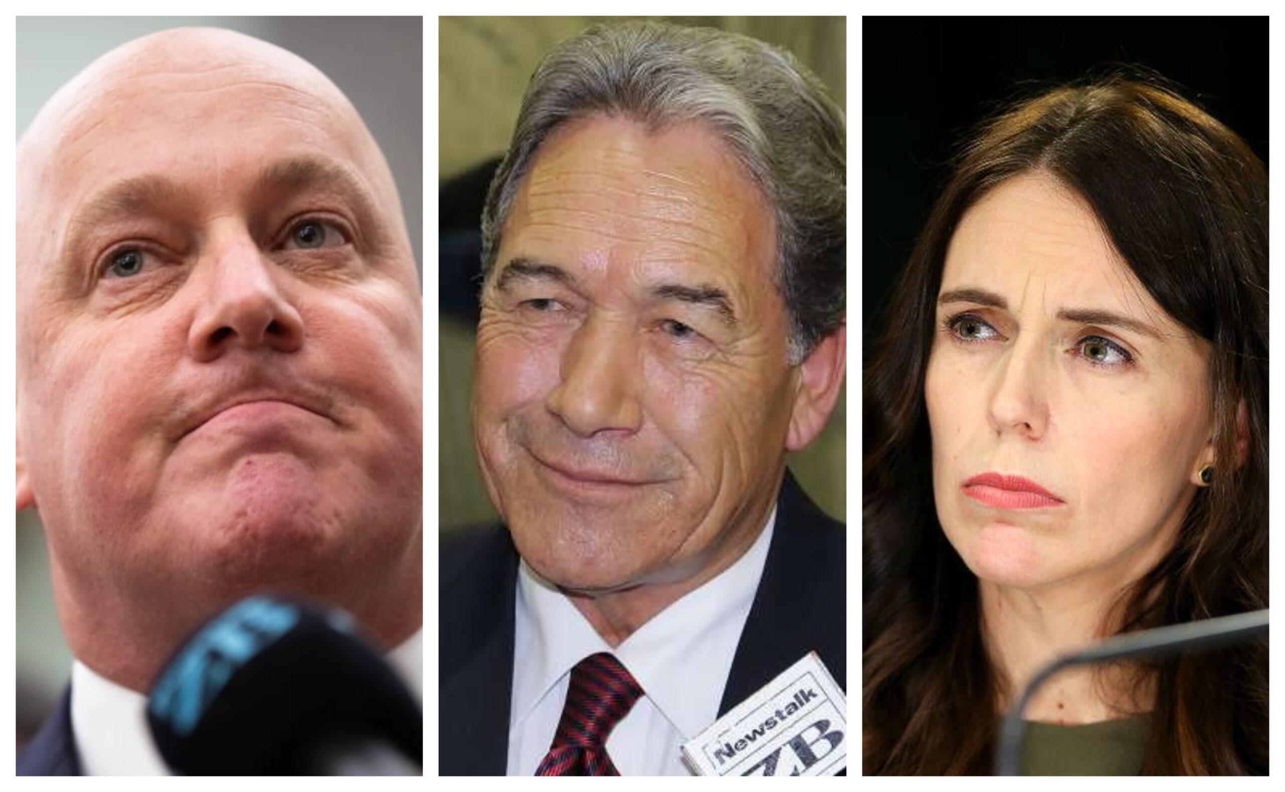 Christopher Luxon Winston Peters and Jacinda Ardern photo collage