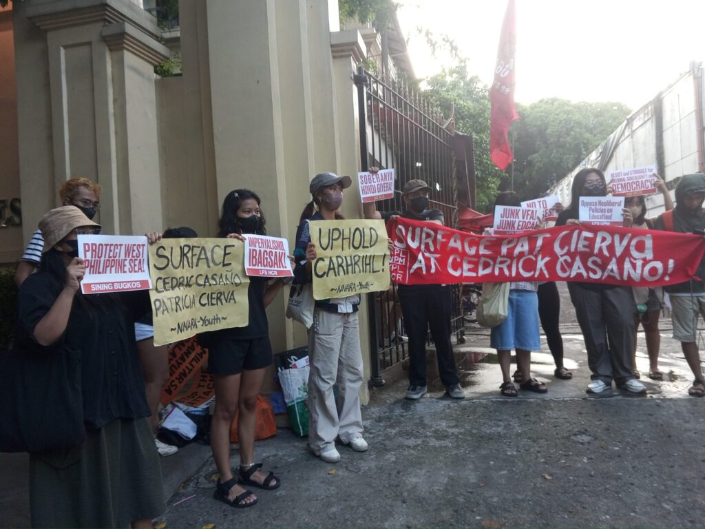 Members of the League of Filipino Students (LFS) stage a protest at UP Manila campus condemning the disappearance of Patricia Cierva and Cedric Casano. (Photo: Manila Today)