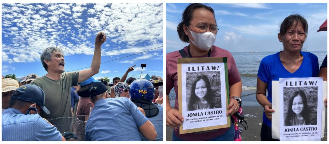 Collage photo of protesters of Sibuyan Island mining; and protesters calling to resurface Jhed Tamano and Jonila Castro.