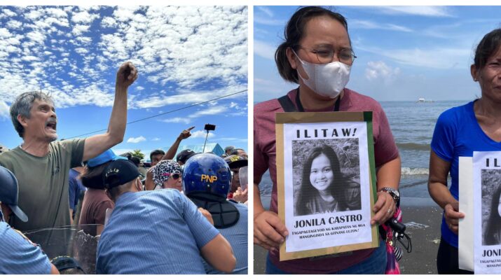 Collage photo of protesters of Sibuyan Island mining; and protesters calling to resurface Jhed Tamano and Jonila Castro.
