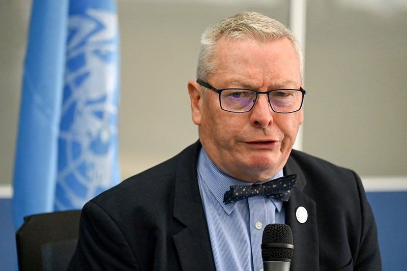 Ian Fry, the United Nations Special Rapporteur on the Promotion and Protection of Human Rights in the Context of Climate Change, speaks during a press conference. (Photo: Jam Sta. Rosa/AFP)