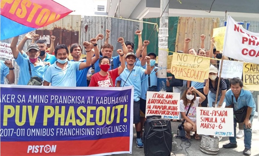 Jeepney drivers under transport advocacy group, PISTON, stage a strike to oppose the proposed phaseout of jeepney units, in this file photo from September 2023. (Photo: Kodao Productions)