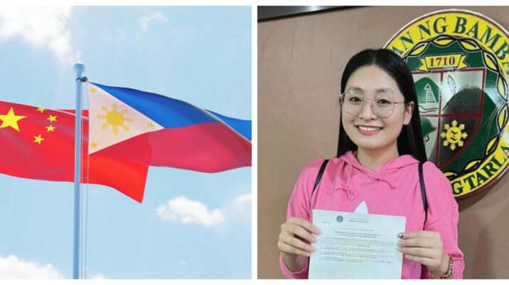 Banner photo collage of Alice Leal Guo filing her candidacy for Bamban, Tarlac mayor and a stock image of the China and Philippines flags.