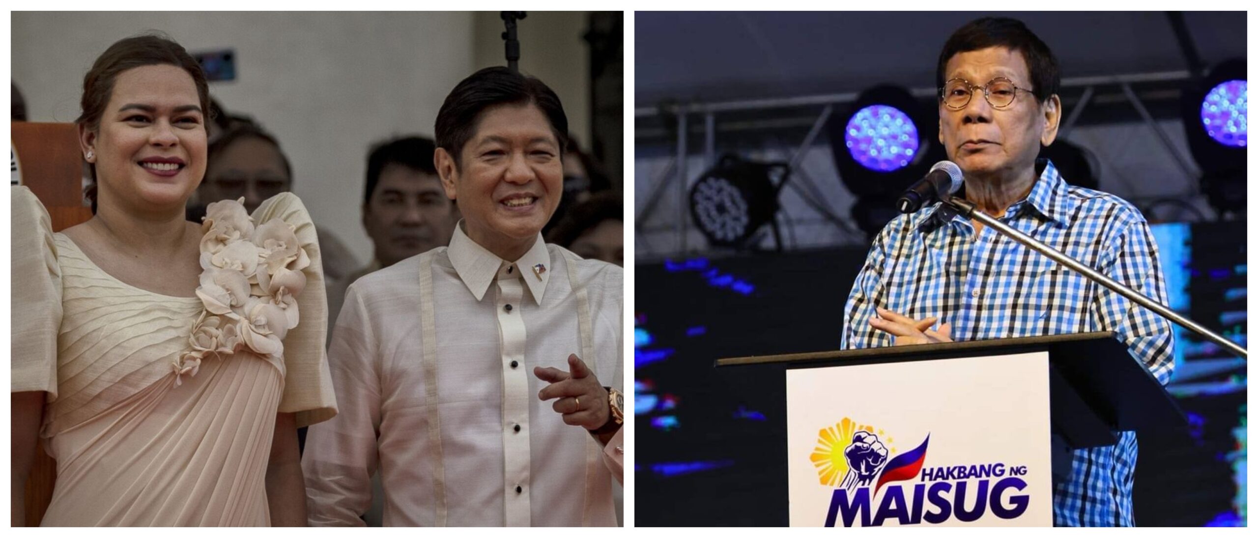 Collage banner photo of UniTeam candidates Bongbong Marcos Sara Duterte and a photo of former President Rodrigo Duterte.