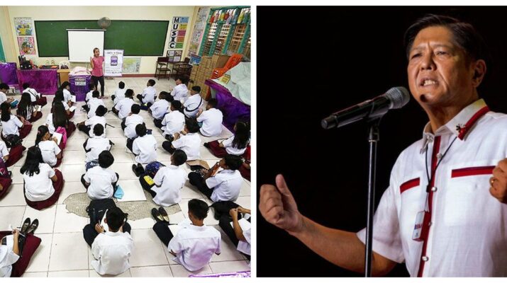 Collage banner photo of President Bongbong Marcos and a stock photo of a Philippine public school. Bagong Pilipinas