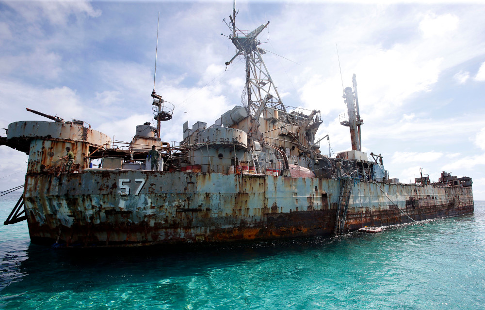 The BRP Sierra Madre, run aground on Ayungin Shoal - also known as Second Thomas Shoal. (Photo: Benar News)