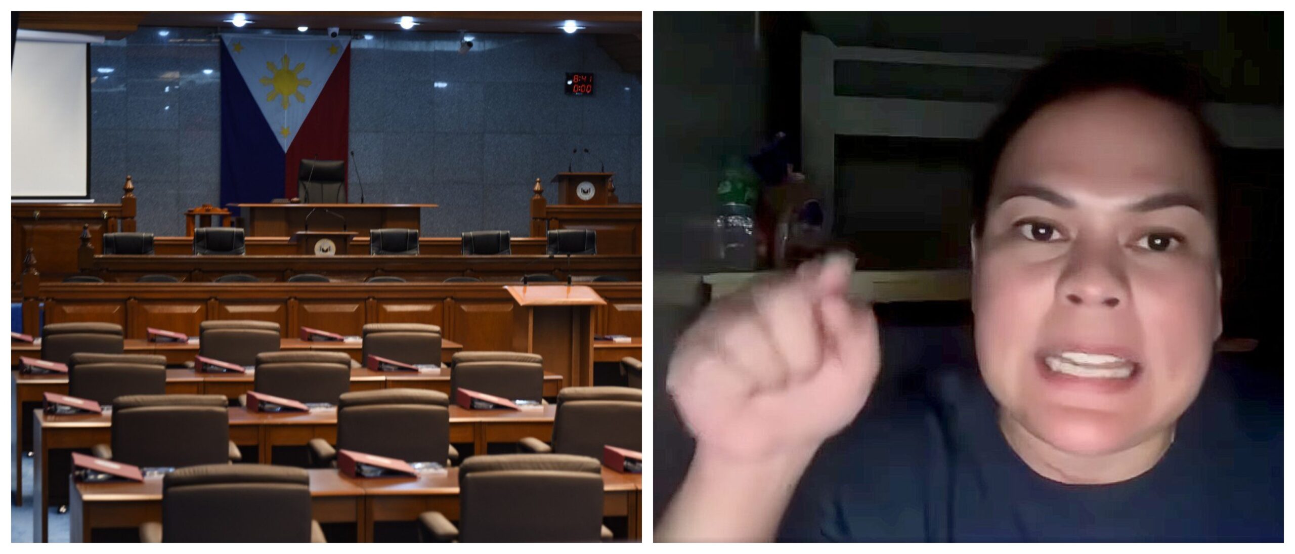 Banner collage photo of Senate of the Philippines and Vice President Sara Duterte impeachment trial.