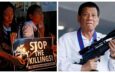 Banner collage photo of protesters at a candlelight vigil for victims of extrajudicial killings and former president Rodrigo Duterte.