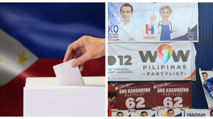 Banner collage photo of stock image of Philippine voting Halalan and campaign posters along a street in Manila.