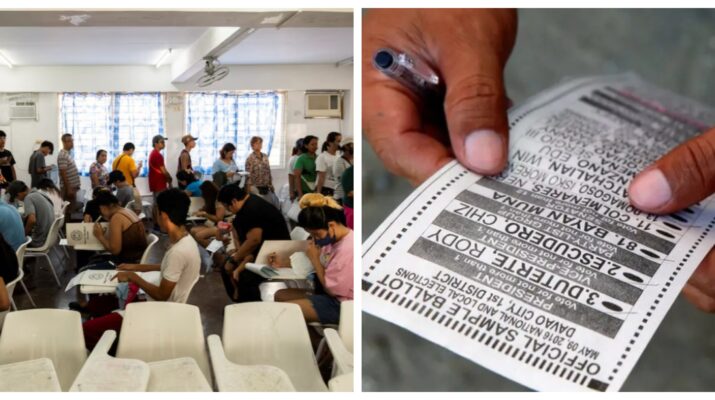 Banner collage photo of voting in the Philippine election Lisa Marie David REUTERS photo and a stock image of a Philippine election ballot