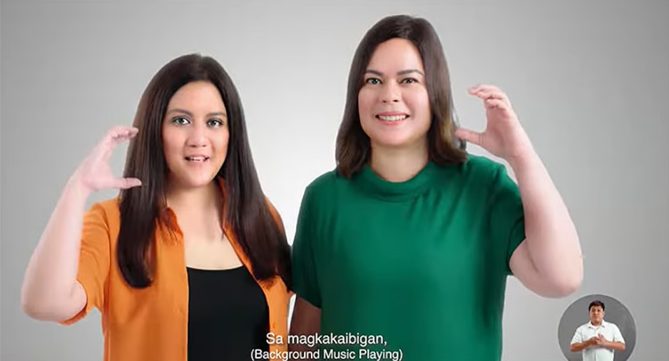 Weeks before voting day, Camille Villar (left) appeared in a TV ad with Vice President Sara Duterte, despite the former being part of President Marcos Jr.'s line-up. (Screengrab from Camille Villar's Facebook video)
